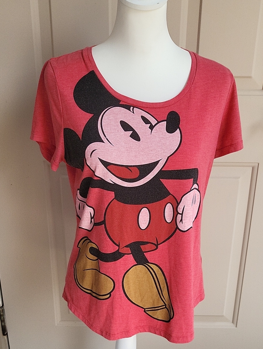 Disney Parks Pink Mickey Mouse Graphic Tee Gold Shoes Women's Medium
